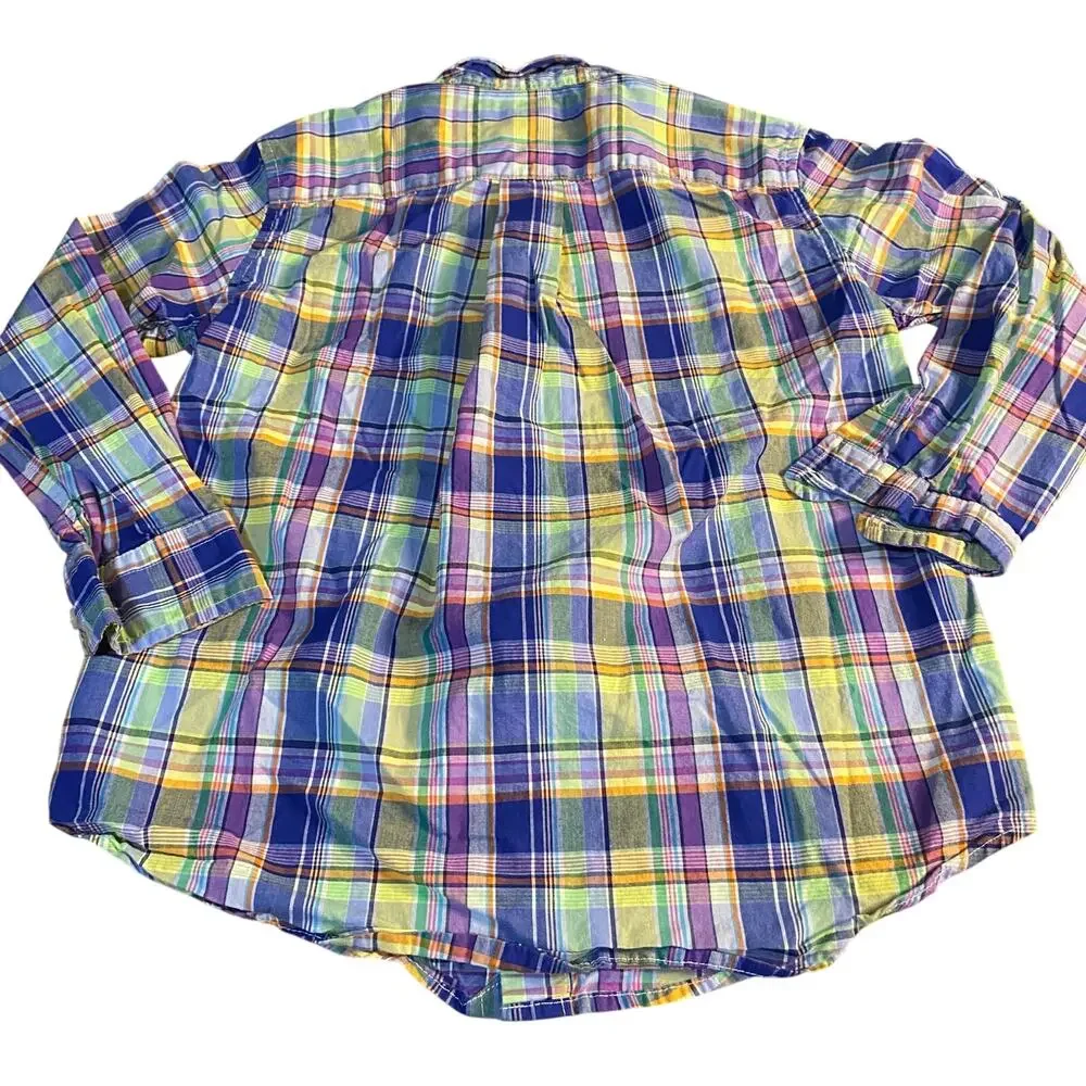 Ralph Lauren pastel plaid‎ long sleeve button up boys dress shirt SIZE 5